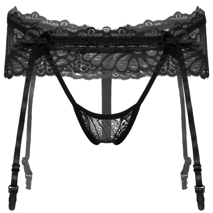 Skirted Sheer Lace Garter Thong - Image 5