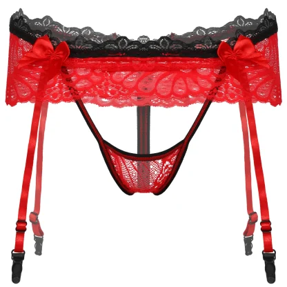 Skirted Sheer Lace Garter Thong - Image 4