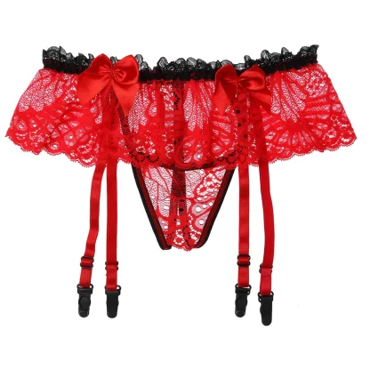 Skirted Sheer Lace Garter Thong