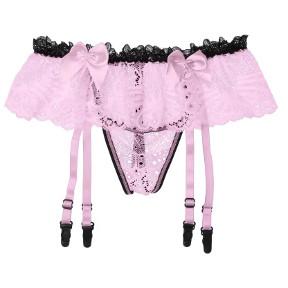 Skirted Sheer Lace Garter Thong - Image 3