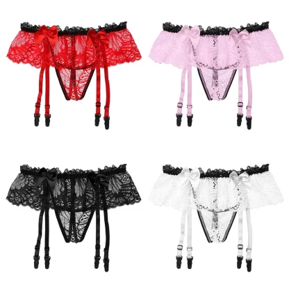 Skirted Sheer Lace Garter Thong - Image 14